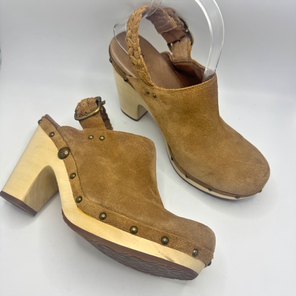 UGG Australia Dafni Sling Back Platform Studded Suede Clogs Brown US 10 Shoes